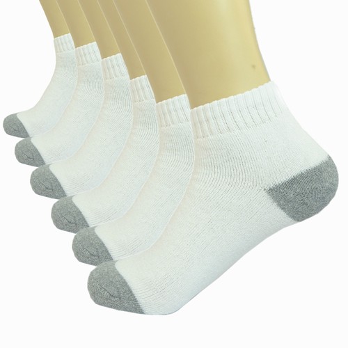 3-12 Pairs Ankle Quarter Crew Mens Sports Socks White 2 Tones Cotton Size 9-13 - Picture 2 of 5
