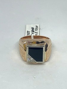 Russian Style 585 Rose Gold Diamond Men S Ring With Onyx Ebay