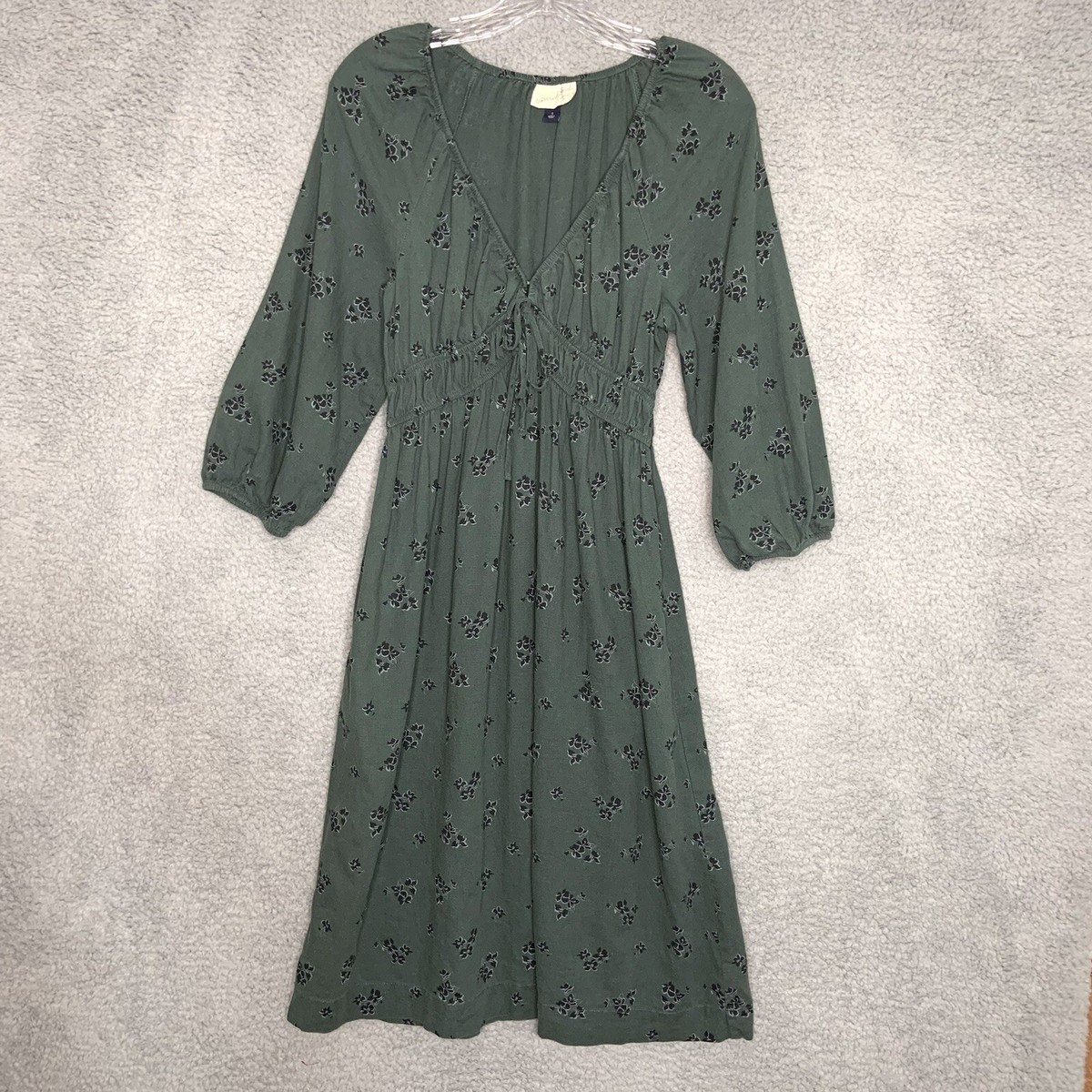 Universal Thread Dress Womens Small Green Black Floral Boho Cottage Core  Peasant
