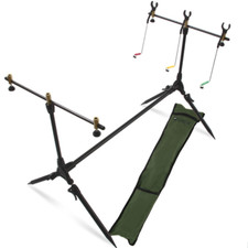 Carp Fishing Session Rod Pod Stand + 3 Indicators 3 Rod Rests & Buzzer Bars Case