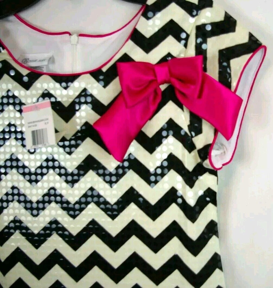 Bonnie Jean черный слоновой кости шеврон коротким рукавом трапециевидный платье девочки/детский размер 10 - Изображение 4 из 4