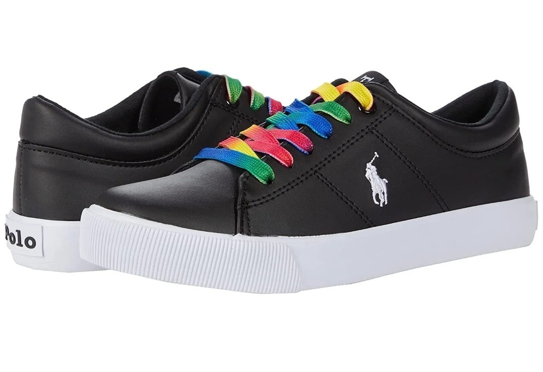 Polo Ralph Lauren Ragazze 5 Elmwood NERO SCARPE MULTICOLORE Corde PONY