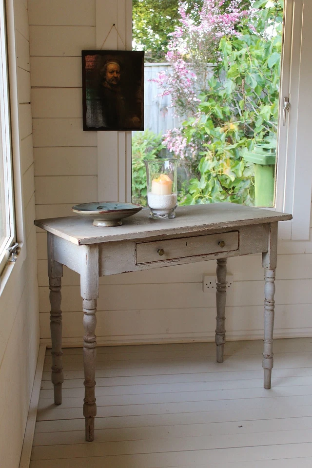 VICTORIAN PAINTED FRENCH GREY CONSOLE/HALL TABLE OR WRITING DESK - Image 2 of 4