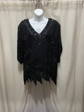Mark And John II Silk Sequin Shirt Top Large Black
