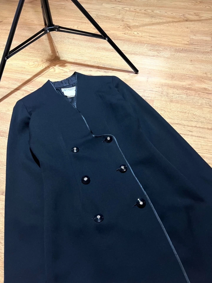 Blazer Abrigo Lana Doble Pecho Lanvin Paris Vintage Años 90 Negro Para Mujer Talla S Foto 2 de 4