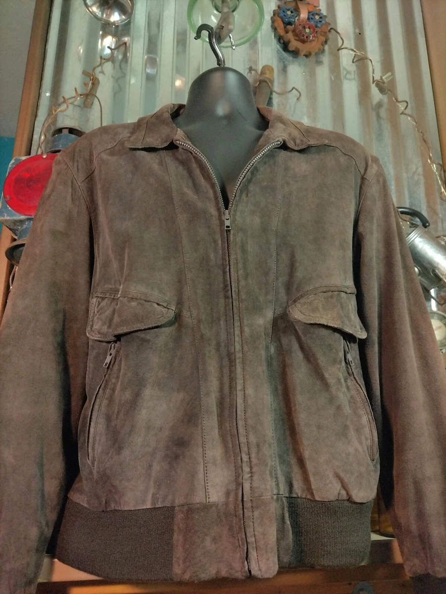 Vintage Brown Suede Leather Jacket Peter England 90 s waist Length Coat