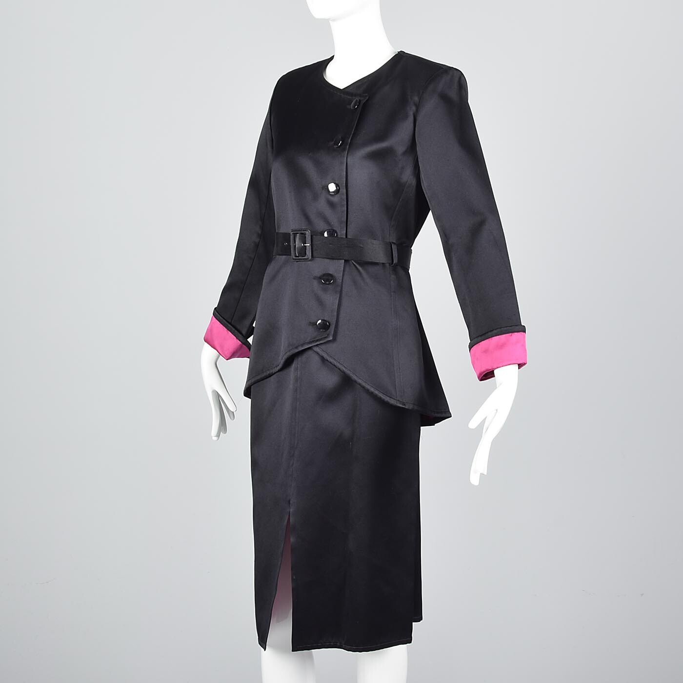 Gonna a matita S Yves Saint Laurent Rive Gauche seta raso nero rosa alta bassa