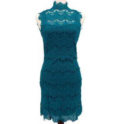 Free People Blue Backless Pencil Dress | Mock Neck and Lace Accents | eBay