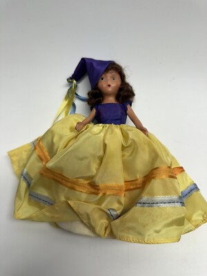 Vintage Nancy Ann Storybook Doll Yellow Dress w/Purple Hat 6''