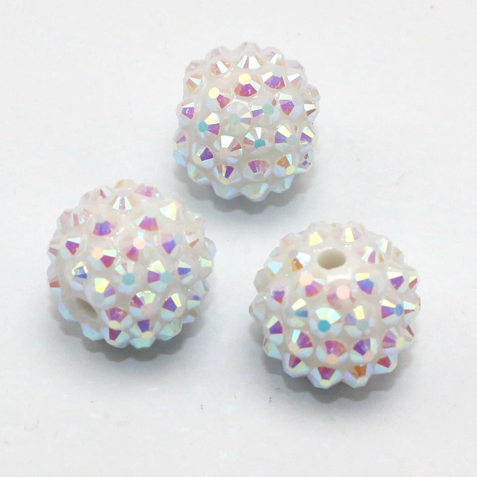 20 cuentas de bola de discoteca pavé de diamantes de imitación acrílico AB blanco 16 mm hágalo usted mismo brazalete pendiente Foto 4 de 4