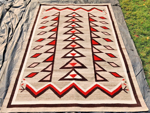 6x9 Ft Handwoven Grey wool Navajo rug Geometric Rug Tapestry Rug Throw Blanket