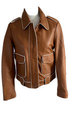 Each X Other Ladies Tan/white Real Leather Jacket Size L, Uk 10