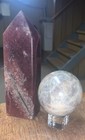 Healing Crystal Lot-Moonstone Sphere 350g + Strawberry Quartz Tower 477g - 6.1in — photo 2