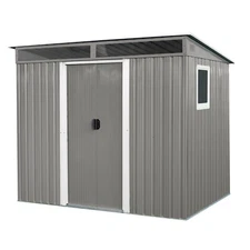 8x6 FT Metal Outdoor Storage Shed with  Foundation and Sliding Door for Garden