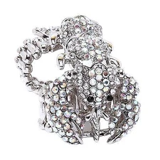 Scorpion Double Band Crystal Rhinestone Stretch Adjustable Cocktail Ring