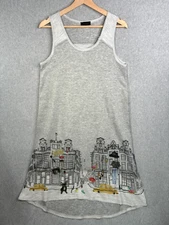 Inoah Wearable Art Dress Medium Gray Midi Ultra Soft Cozy Knit City Scape Lounge