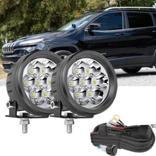 2Pcs 3.5" Round LED Driving Lights Bumper Mount Driving Lamps UTV 4WD Wiring Kit