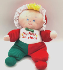 Eden My First Christmas Baby Doll Plush Waffle Weave Thermal Rattle Vintage