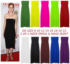 New Women's Strapless Sheering Boob tube Shirring Midi Dress Elasticated Summer