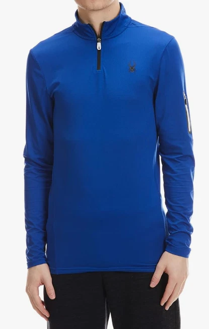 Spyder Shirt Men's Mock Neck Long Sleeve Active Pro Web Blue Stretch Large NWT