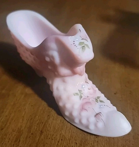 Pink Rosalene Satin Hobnail Fenton Shoe Hand Painted