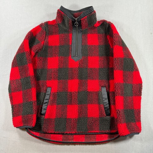 Abercrombie Pullover Jacket Mens Small Red Buffalo Plaid Sherpa Half Zip