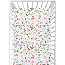 Baby Crib Sheets Tulip Wildflower Butterflies Mini Crib Sheets Fitted for Gir...
