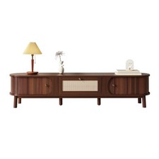 TV Cabinet  TV Stand TV Unit With Solid Natural Wood Doors And Rattan Drawers.