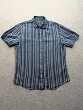 Banana Republic Men's Medium Button Up Shirt Slim Fit Blue Striped Short Sleeve
