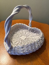Vintage White Heart Wicker Basket With Handle Flower Girl Cottage Core Decor