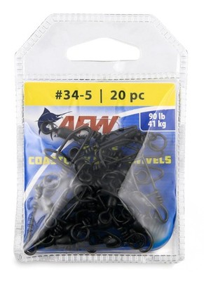 AFW Brass Coastlock Snap Swivels, Size #5, 90 lb Test, Black, 20