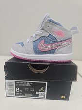 Jordan 1 Mid SE - Girls' Preschool Pink Glow/White/Cobalt Bliss Size 6c