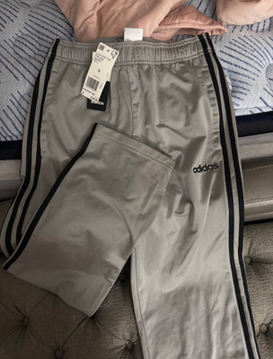 adidas Men s S Gray Track Pants Black Side Stripe Pull On Elastic Waist