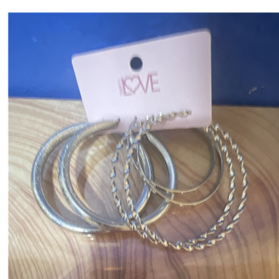 Simply Love Silver Metal Hoop Earrings Set Continuous Hoop Closure