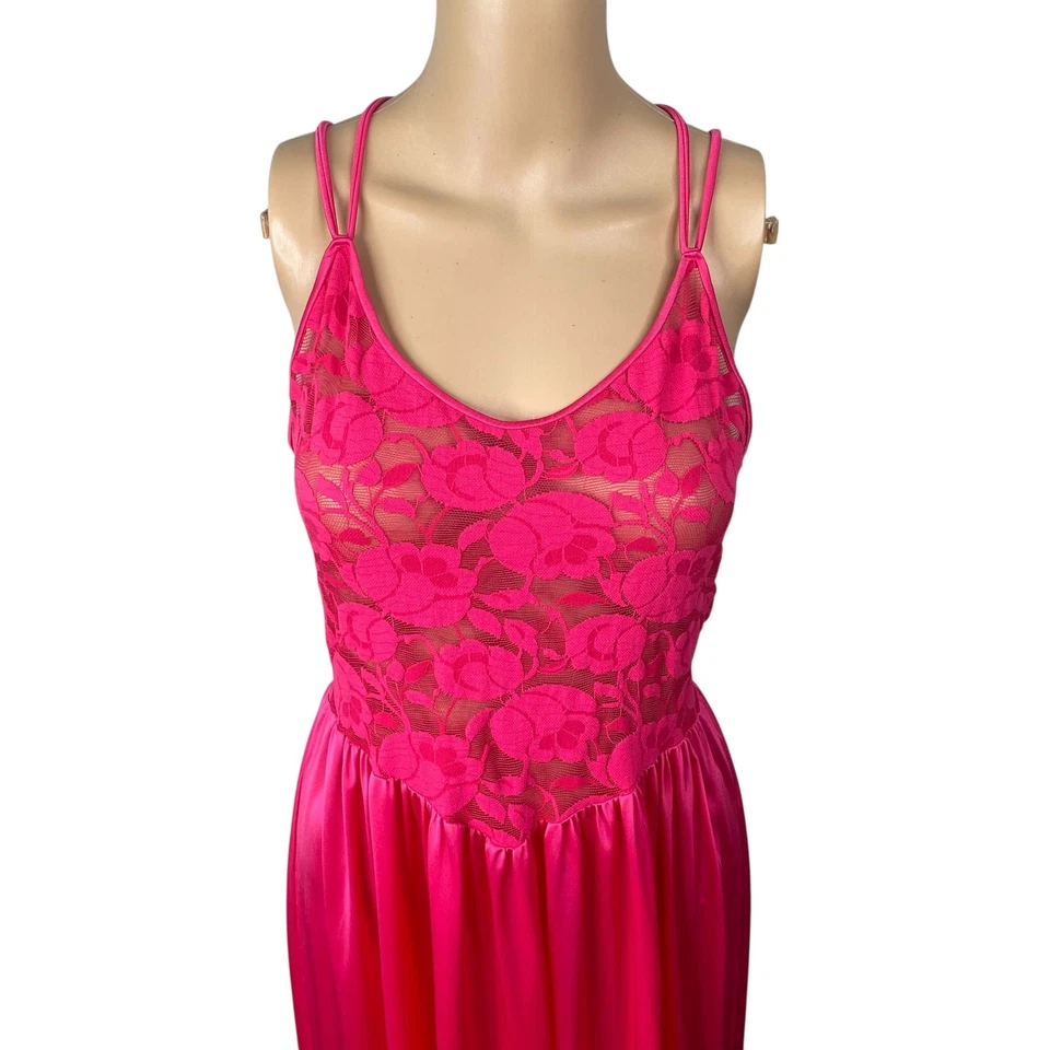 Maxi Vestido Sin Mangas De Colección Olga's Christina Rosa Caliente Encaje Transparente Tirantes Espalda Talla L Foto 4 de 4