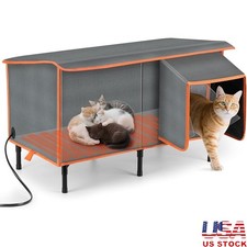 Heated Cat House W/ Safety Pad Waterproof Insulated Outdoor Shelter Pets New
