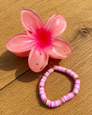 Perlenarmband rosa/weiß gestreift mit goldfa...