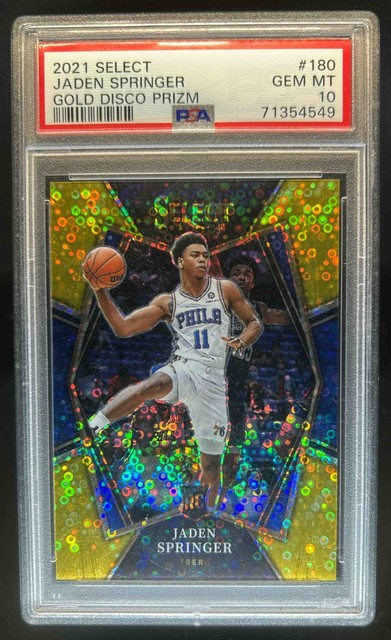 2021-22 Select Jaden Springer Gold Disco Prizms RC Premier Level #/10 PSA 10