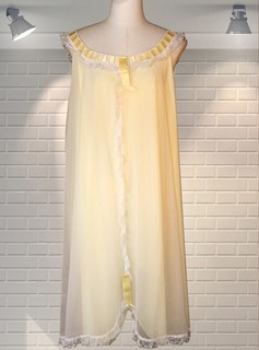 Camisón Babydoll Doble Nailon Limón Vintage Años 60 Pecho 42"