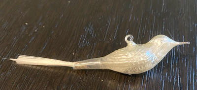 Vtg Feather Tree Glass Bird Christmas Ornament Annealed Glass Hook Ball Beak