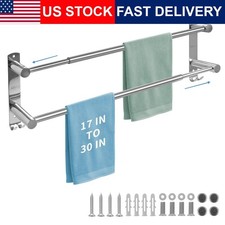 Double Towel Bar Adjustable 16.7 To 28In Bathroom Rail Stainless Steel Wall