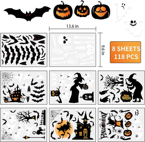 Halloween Window Clings Stickers Double-Side Removable Decals Party Decor - Picture 2 of 7