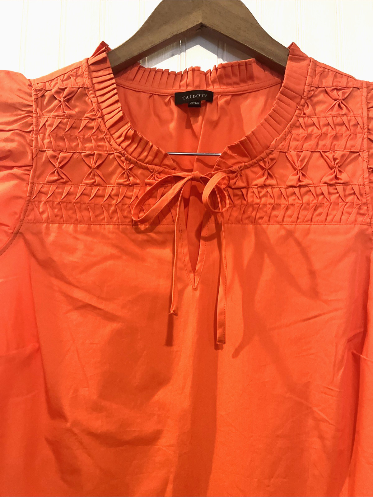 Talbots large smocked ruffle split neck garden sh… - image 5