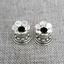 4pcs of 925 Sterling Silver Double Bead Caps Lotus Flower Yoga Bracelet Spacer