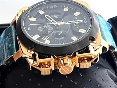 DIESEL DZ7378 Mens BAMF Oversized Chronograph Gold-Tone Watch BNWT
