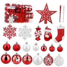  128 Pcs Christmas Tree Decorations Set Assorted Christmas Ornaments, Pre Red
