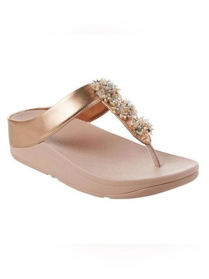 FitFlop Galaxy Toe-Thong Platform Sandal Rose Gold Beaded Bling Comfort Size 9
