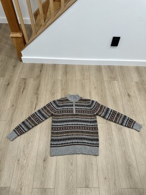 Schott Bros Mens Medium Fair Isle Nordic Style 1/4 Zip Wool Blend Sweater