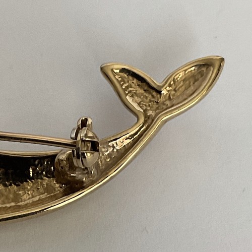 VINTAGE - SHINY GOLDTONE & RHINESTONE *DOLPHIN* PIN/BROOCH - 1 7/8" LENGTH - Picture 8 of 11