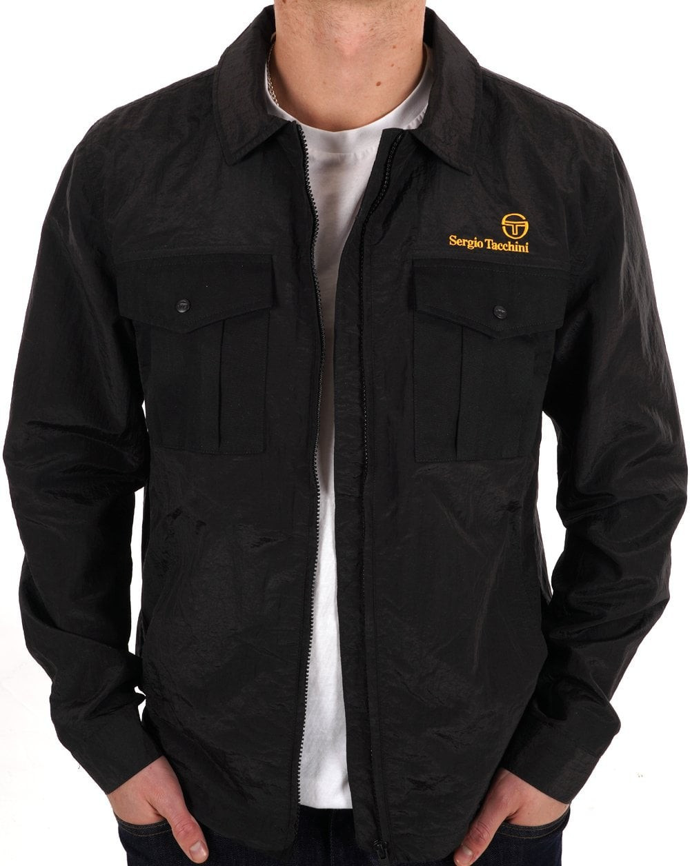 FILA Sergio Tacchini Uomo Outdoor Sopracamicia Terrazza Casual Giacca Luciano Nero Oro